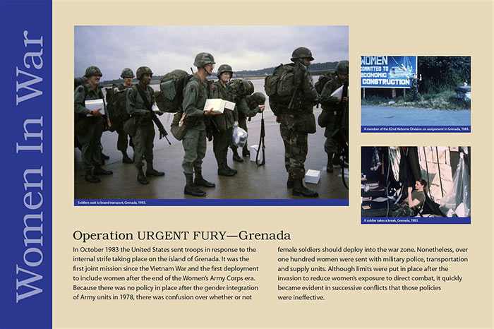 Women in War: Operation Urgent Fury exhibit panel